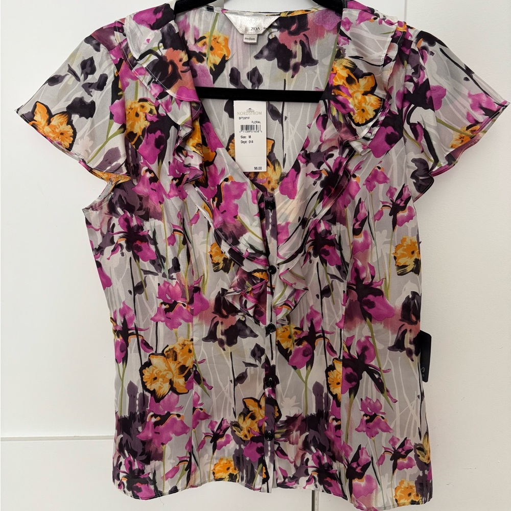 ZOA New York Ruffled Pink and Purple Blouse